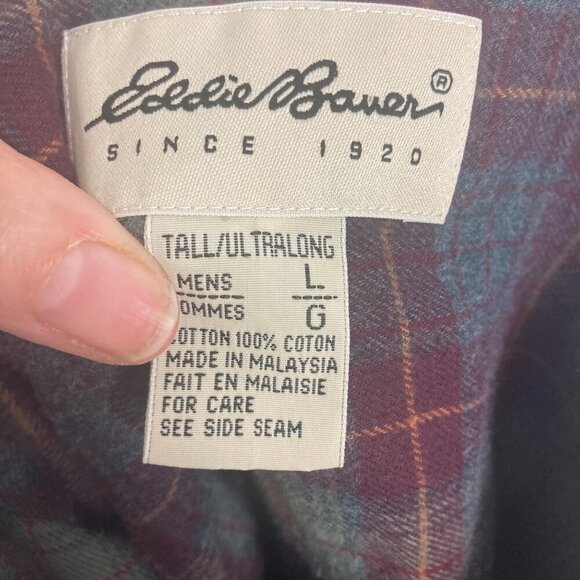 Eddie Bauer Flannel Shirt Mens Large Tall Red Green Plaid Button Down Cotton - Picture 6 of 6